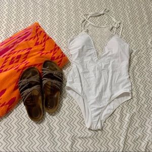 White low cut Marilyn Monroe 1 piece bathing suit